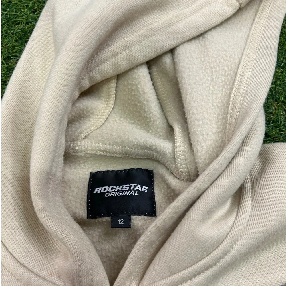 Rockstar Original Kids Beige Pink Graphic Pullover Hoodie Size 12 RHBB16
